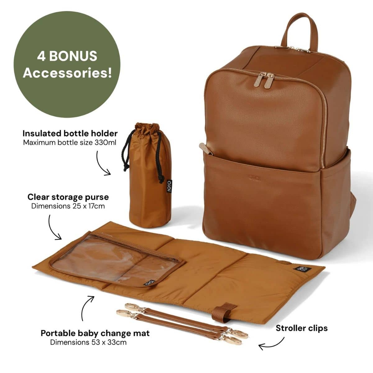 OiOi - Multitasker Nappy Backpack (Brown Vegan Leather) OiOi