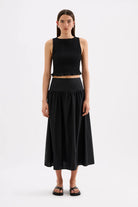 Nude Lucy - Greta Shirred Poplin Top (Black) Nude Lucy