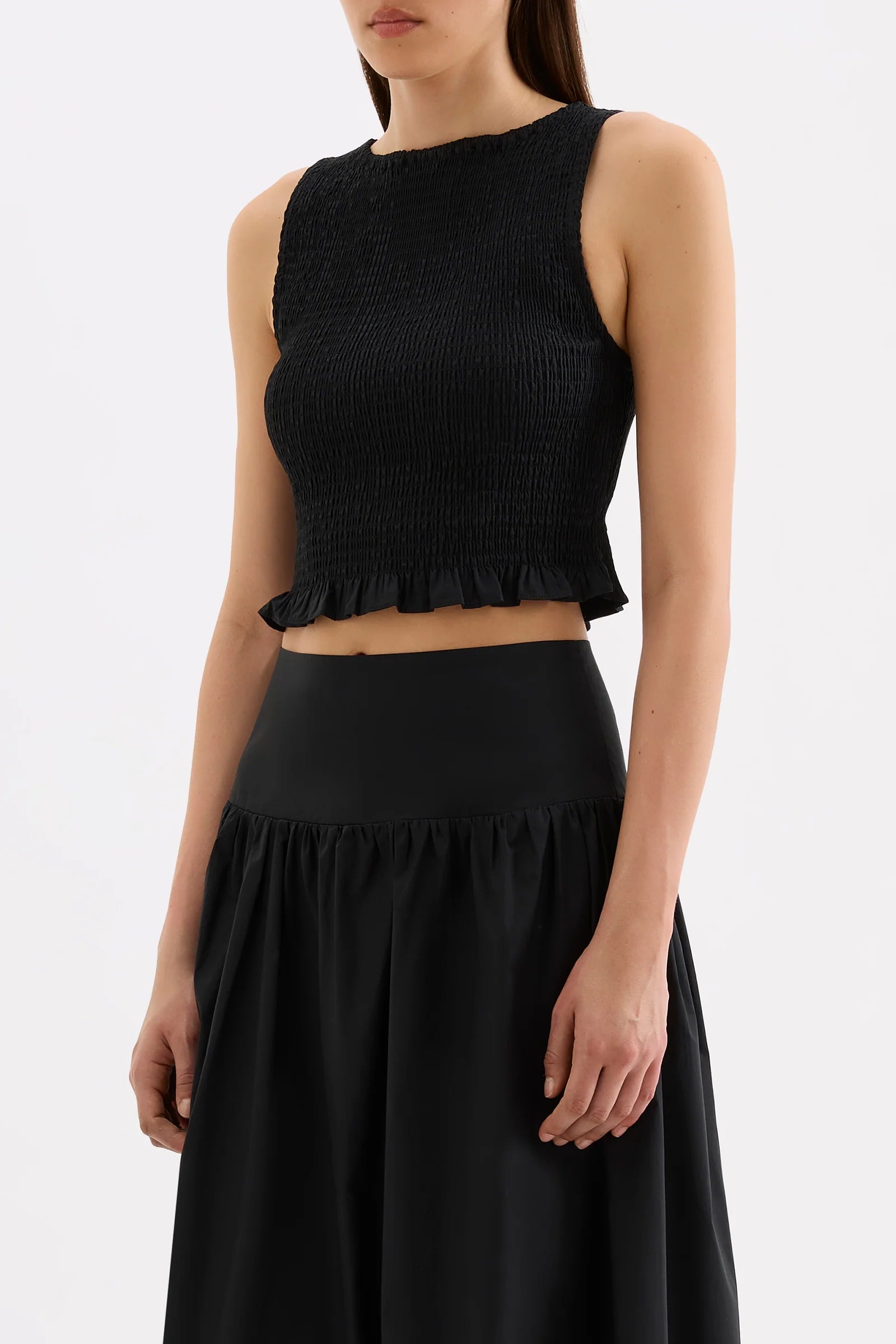 Nude Lucy - Greta Shirred Poplin Top (Black) Nude Lucy