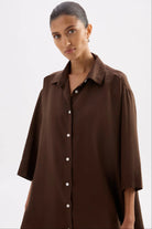 Nude Lucy - Lounge Linen Longline Shirt (Chocolate) Nude Lucy