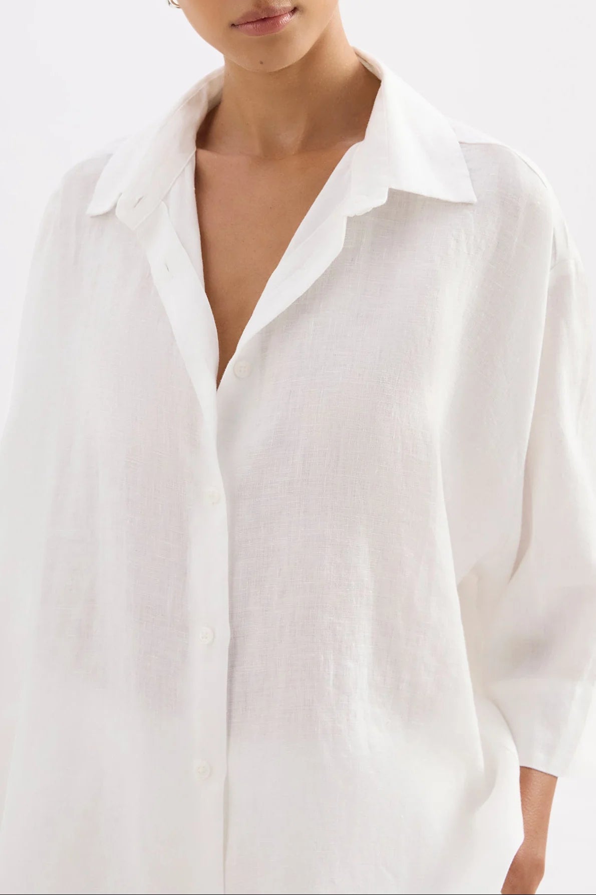 Nude Lucy - Lounge Linen Longline Shirt (White) Nude Lucy