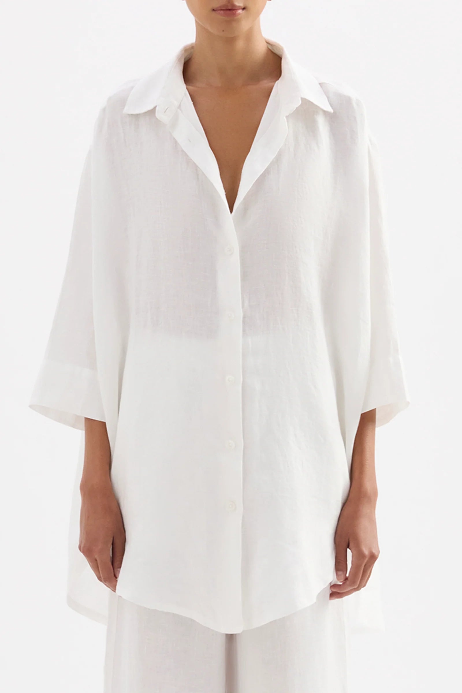 Nude Lucy - Lounge Linen Longline Shirt (White) Nude Lucy