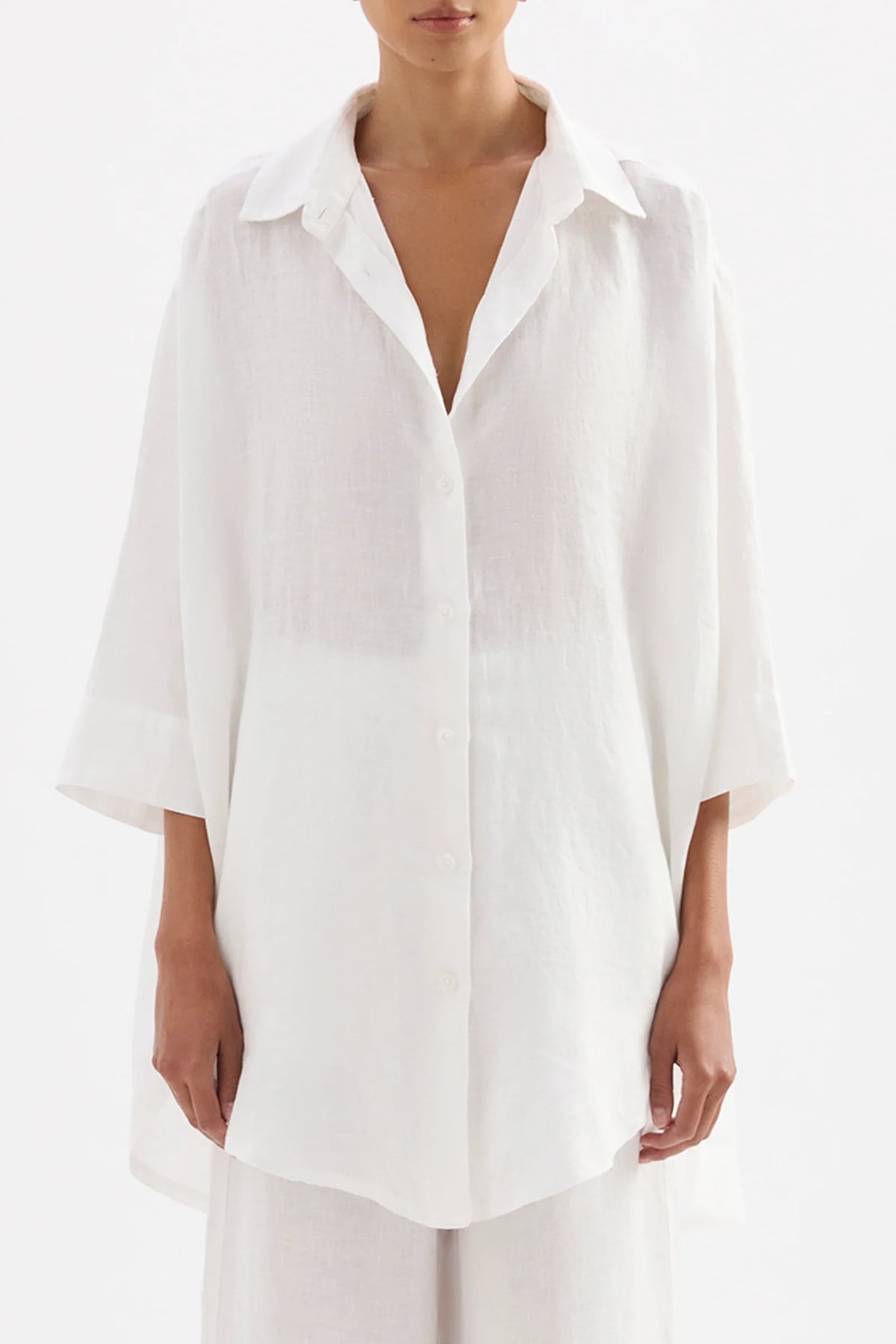 Nude Lucy - Lounge Linen Longline Shirt (White) Nude Lucy