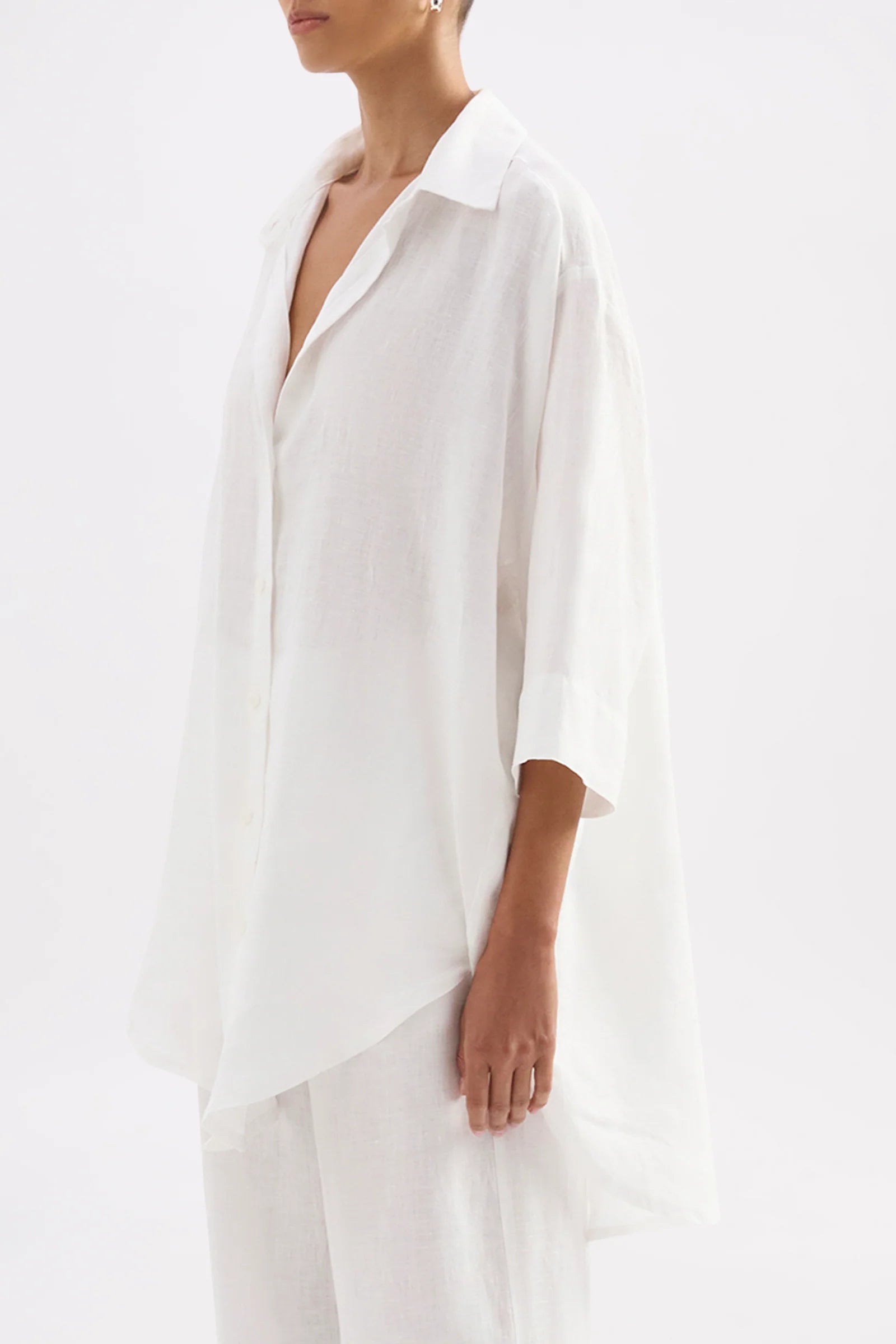 Nude Lucy - Lounge Linen Longline Shirt (White) Nude Lucy