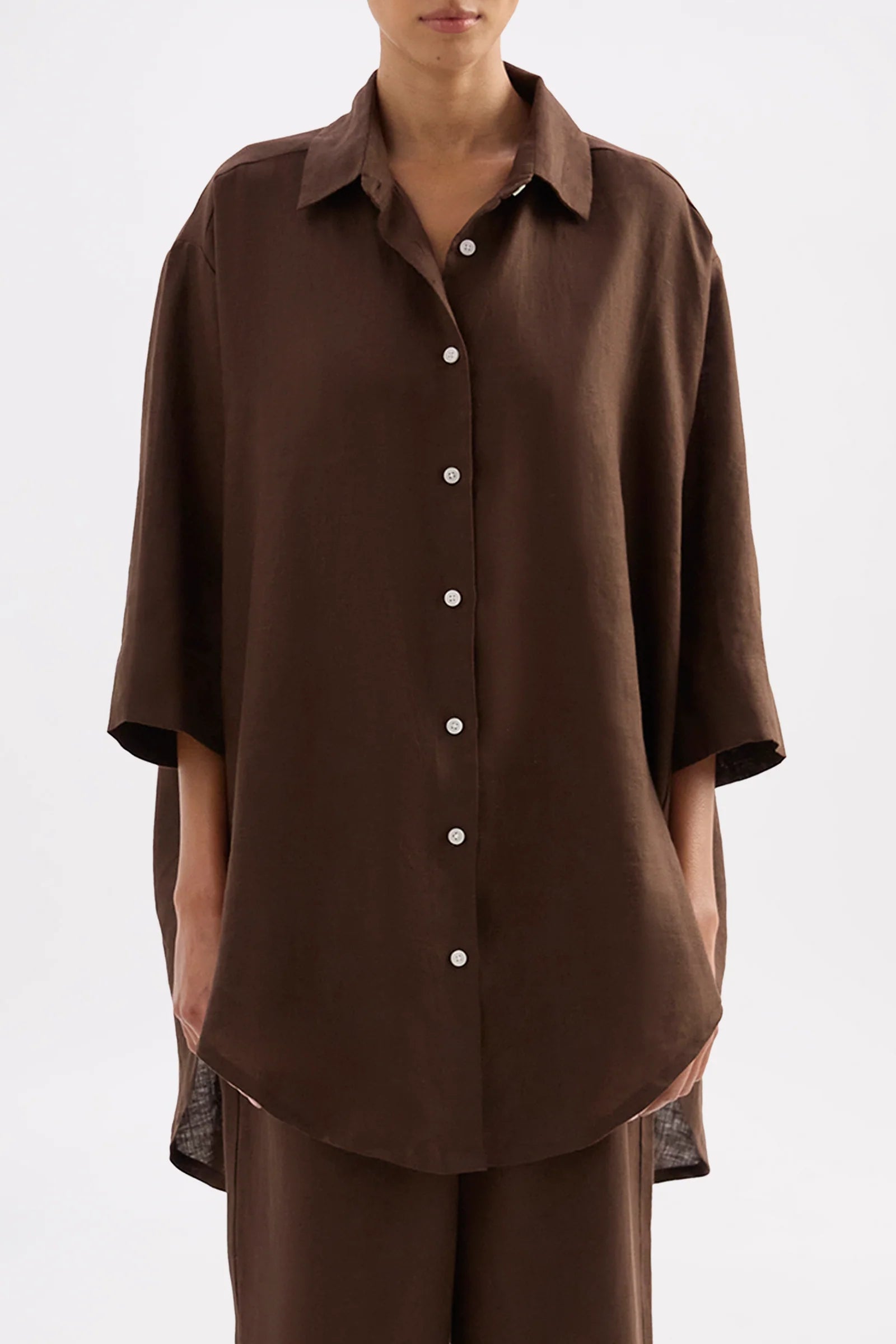 Nude Lucy - Lounge Linen Longline Shirt (Chocolate) Nude Lucy