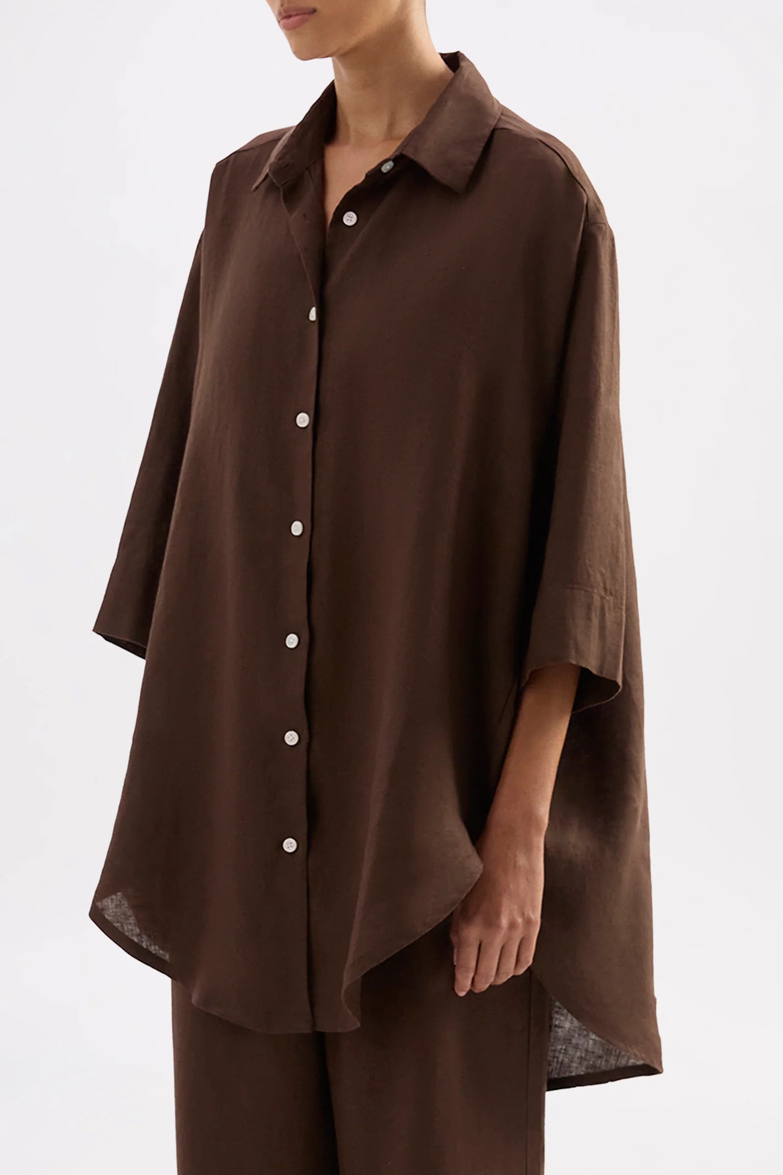 Nude Lucy - Lounge Linen Longline Shirt (Chocolate) Nude Lucy