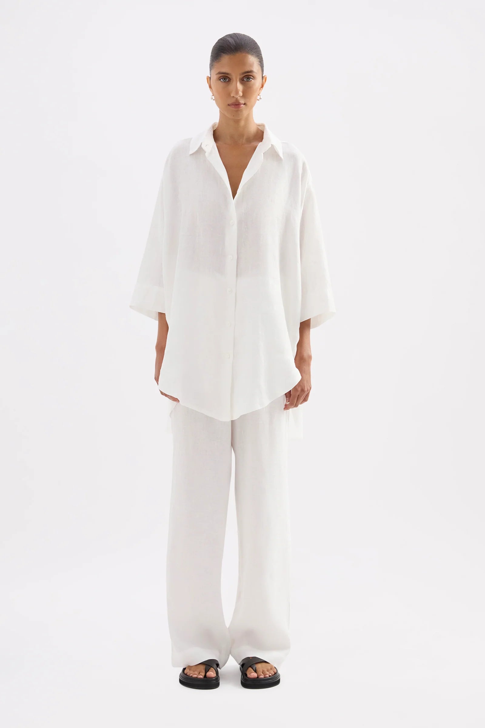 Nude Lucy - Lounge Linen Longline Shirt (White) Nude Lucy