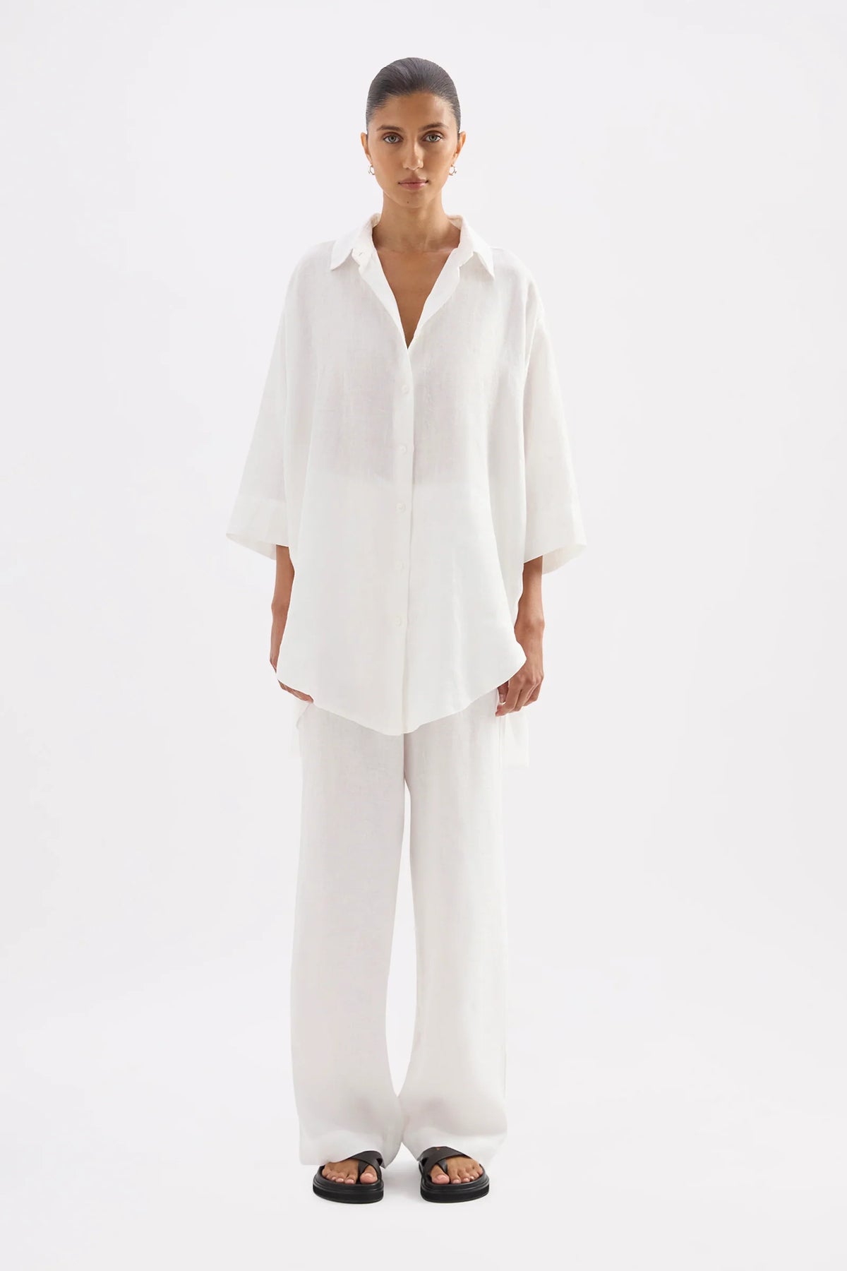 Nude Lucy - Lounge Linen Longline Shirt (White) Nude Lucy