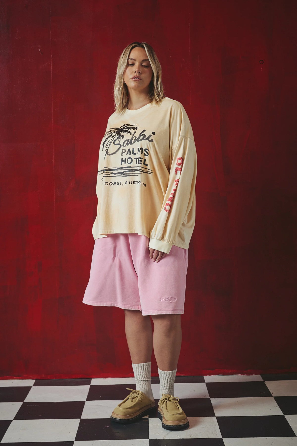 Sabbi - The Palms Hotel Long Sleeve Tee (Pastel Peach) Sabbi